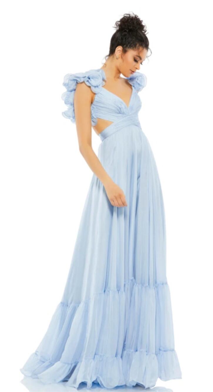 Mac Duggal 2 powder blue Ruffle Tiered Cut-out Chiffon Gown dress prom wedding